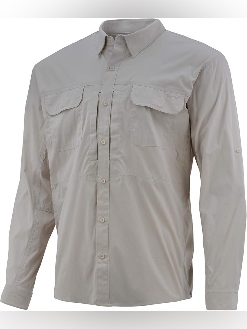 HUK Men's Beaufort Button Down Fishing Shirt Long Sleeve Tan Size 2XL